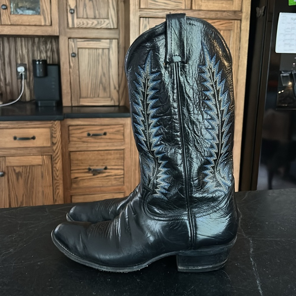 Tony Lama Vintage Gold‎ Label Western Leather Boots Black Blue Men’s 10 D - Picture 3 of 7